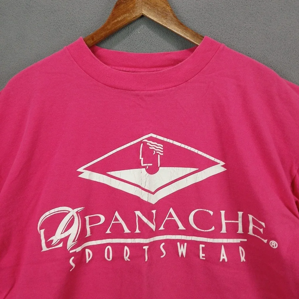 Vintage Oneita Power T-Shirt Men Large 42-44 Hot Pink Panache Sportswear Graphic